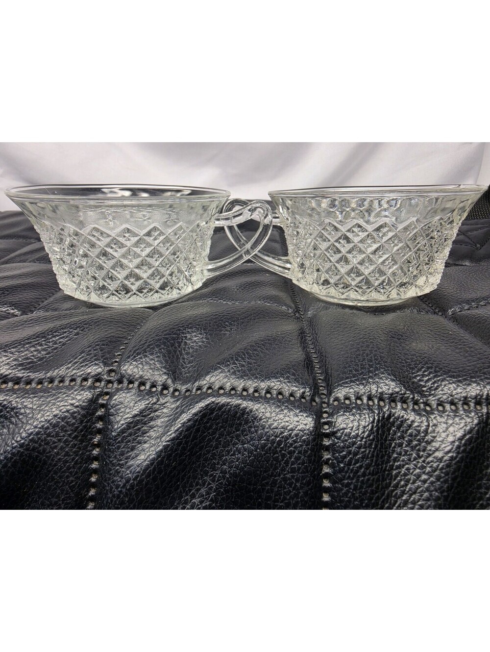 2 Anchor Hocking Miss America Clear Depression Glass Tea Cups Diamond